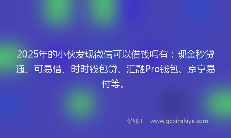 2025年的小伙发现微信可以借钱吗有：现金秒贷通、可易借、时时钱包贷、汇融Pro钱包、京享易付等。