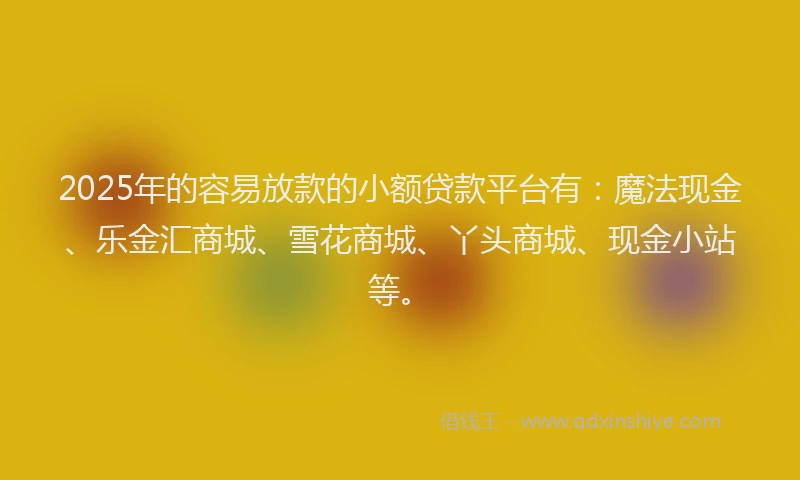 2025年的容易放款的小额贷款平台有：魔法现金、乐金汇商城、雪花商城、丫头商城、现金小站等。