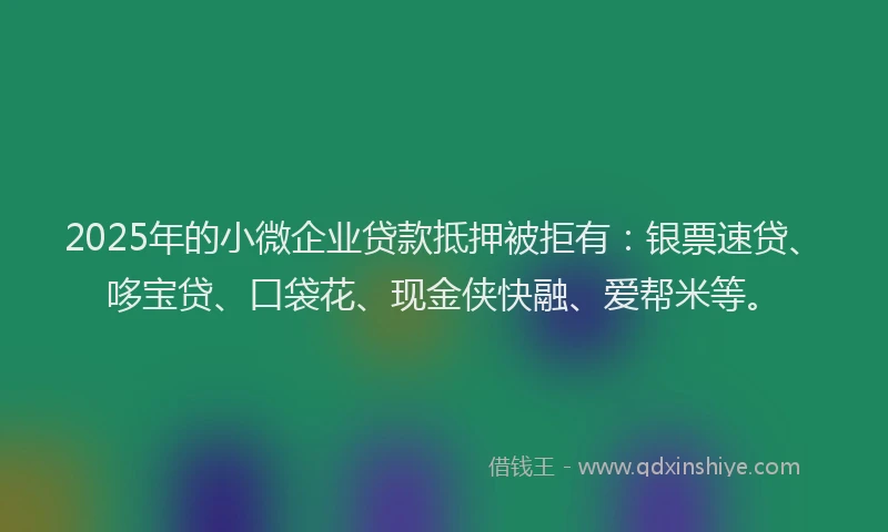 2025年的小微企业贷款抵押被拒有：银票速贷、哆宝贷、口袋花、现金侠快融、爱帮米等。