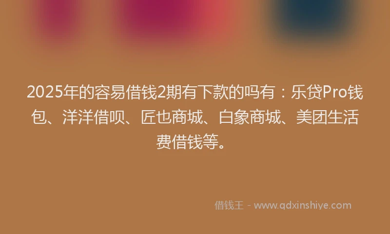 2025年的容易借钱2期有下款的吗有：乐贷Pro钱包、洋洋借呗、匠也商城、白象商城、美团生活费借钱等。