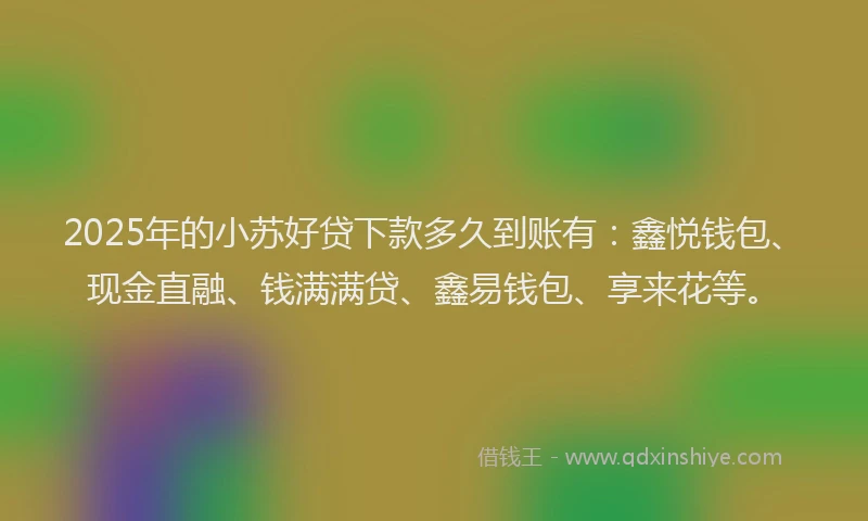 2025年的小苏好贷下款多久到账有：鑫悦钱包、现金直融、钱满满贷、鑫易钱包、享来花等。