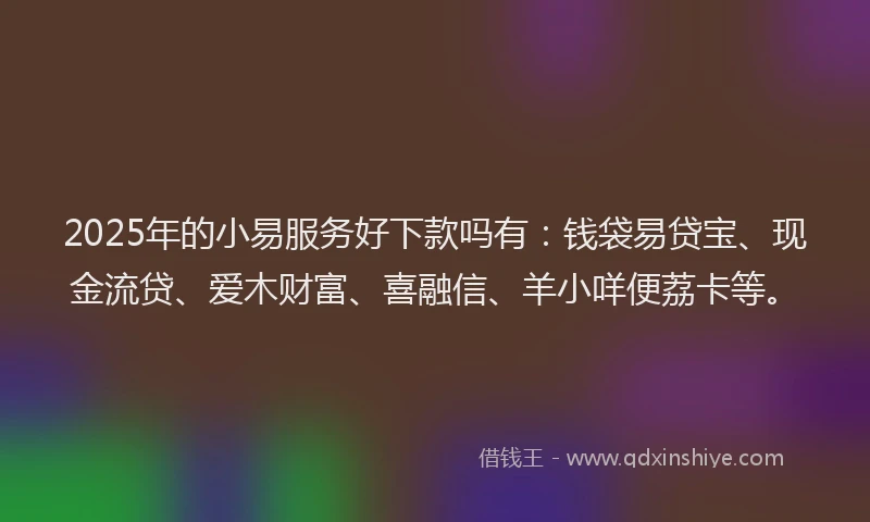 2025年的小易服务好下款吗有：钱袋易贷宝、现金流贷、爱木财富、喜融信、羊小咩便荔卡等。