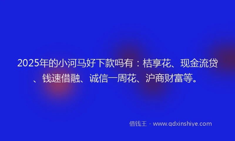 2025年的小河马好下款吗有：桔享花、现金流贷、钱速借融、诚信一周花、沪商财富等。