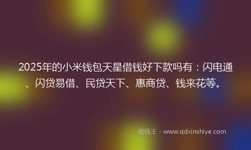 2025年的小米钱包天星借钱好下款吗有：闪电通、闪贷易借、民贷天下、惠商贷、钱来花等。