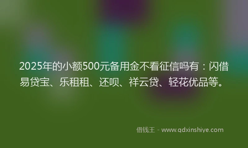 2025年的小额500元备用金不看征信吗有：闪借易贷宝、乐租租、还呗、祥云贷、轻花优品等。