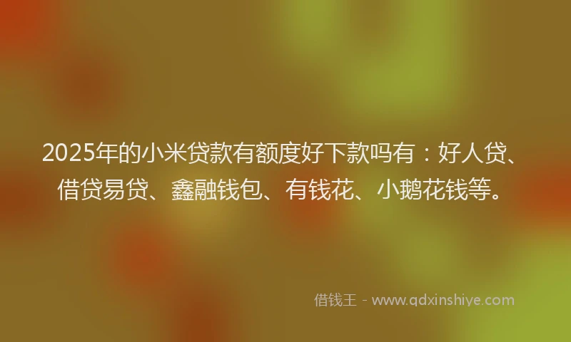 2025年的小米贷款有额度好下款吗有：好人贷、借贷易贷、鑫融钱包、有钱花、小鹅花钱等。