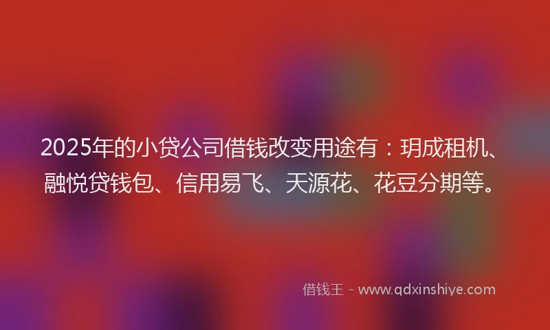 2025年的小贷公司借钱改变用途有：玥成租机、融悦贷钱包、信用易飞、天源花、花豆分期等。