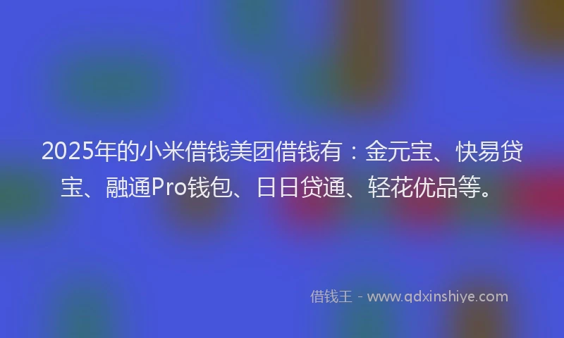 2025年的小米借钱美团借钱有：金元宝、快易贷宝、融通Pro钱包、日日贷通、轻花优品等。