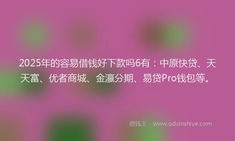 2025年的容易借钱好下款吗6有：中原快贷、天天富、优者商城、金瀛分期、易贷Pro钱包等。