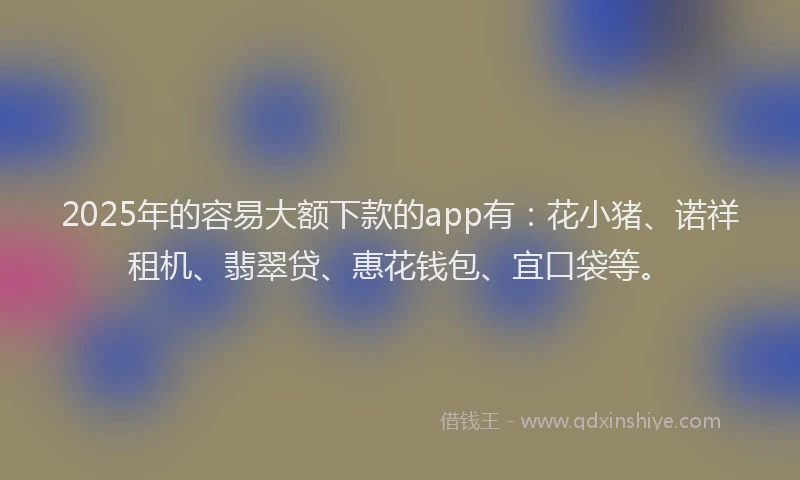 2025年的容易大额下款的app有：花小猪、诺祥租机、翡翠贷、惠花钱包、宜口袋等。
