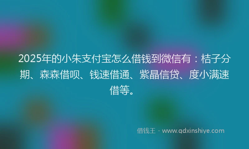 2025年的小朱支付宝怎么借钱到微信有：桔子分期、森森借呗、钱速借通、紫晶信贷、度小满速借等。