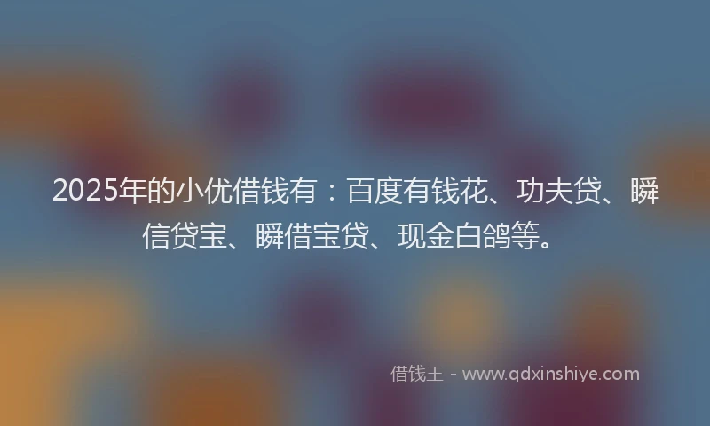 2025年的小优借钱有：百度有钱花、功夫贷、瞬信贷宝、瞬借宝贷、现金白鸽等。