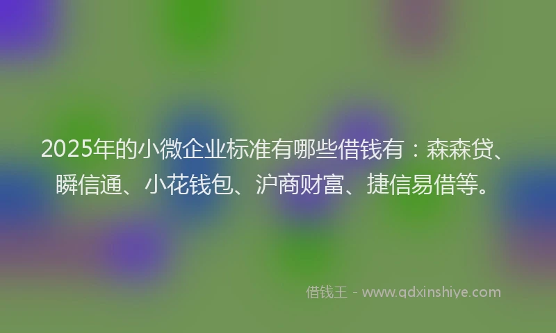 2025年的小微企业标准有哪些借钱有：森森贷、瞬信通、小花钱包、沪商财富、捷信易借等。