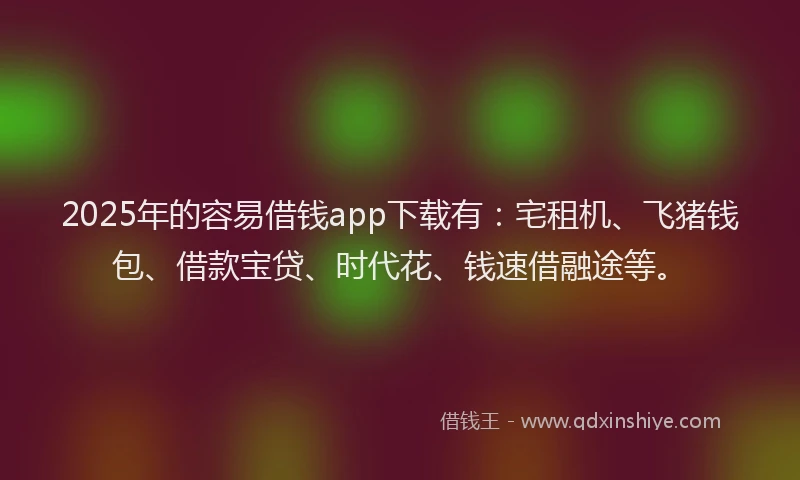 2025年的容易借钱app下载有：宅租机、飞猪钱包、借款宝贷、时代花、钱速借融途等。