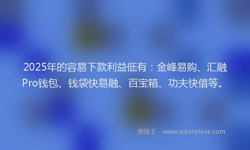 2025年的容易下款利益低有：金峰易购、汇融Pro钱包、钱袋快易融、百宝箱、功夫快借等。