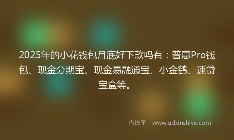 2025年的小花钱包月底好下款吗有：普惠Pro钱包、现金分期宝、现金易融通宝、小金鹤、速贷宝盒等。