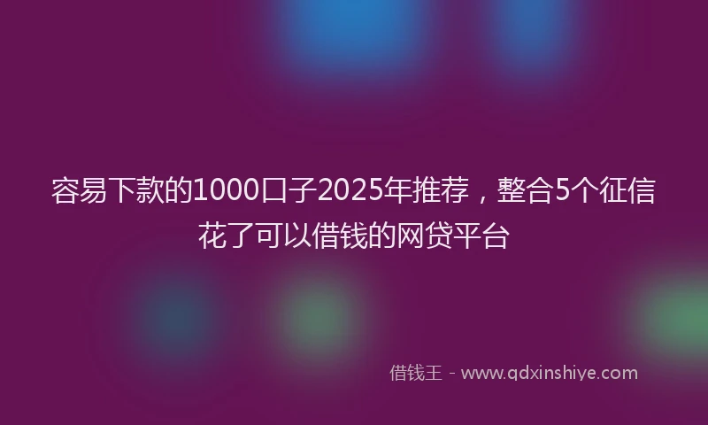 容易下款的1000口子2025年推荐，整合5个征信花了可以借钱的网贷平台