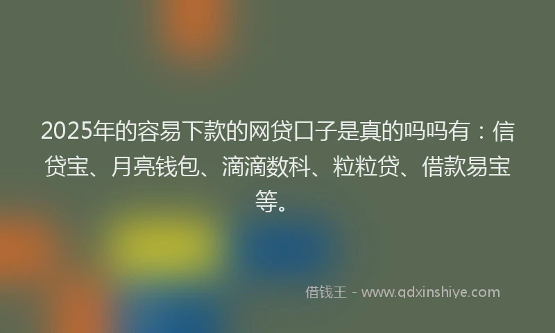 2025年的容易下款的网贷口子是真的吗吗有：信贷宝、月亮钱包、滴滴数科、粒粒贷、借款易宝等。