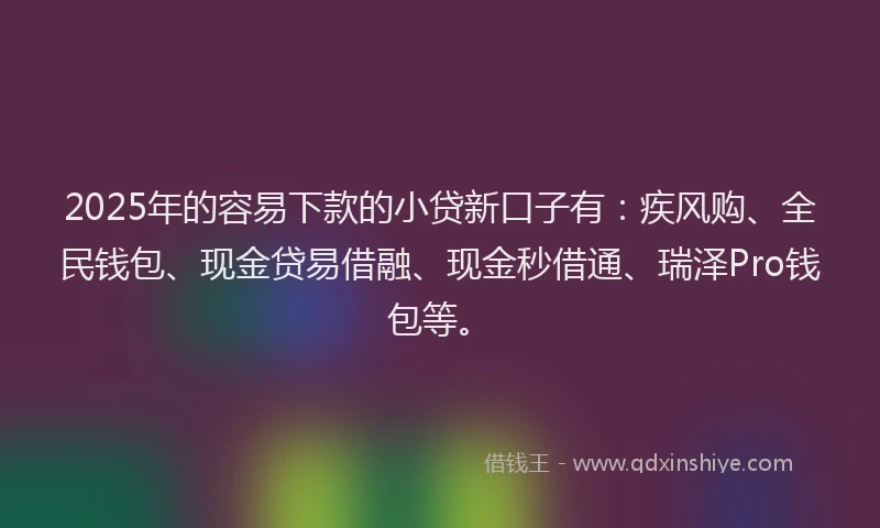2025年的容易下款的小贷新口子有：疾风购、全民钱包、现金贷易借融、现金秒借通、瑞泽Pro钱包等。