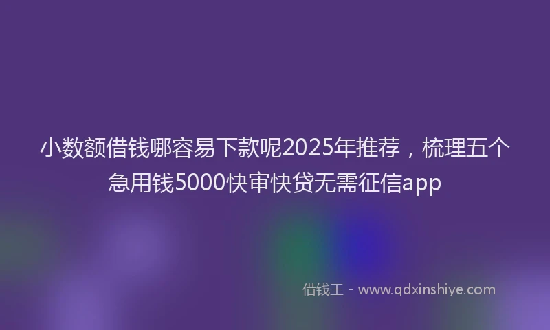 小数额借钱哪容易下款呢2025年推荐，梳理五个急用钱5000快审快贷无需征信app