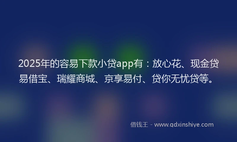 2025年的容易下款小贷app有：放心花、现金贷易借宝、瑞耀商城、京享易付、贷你无忧贷等。
