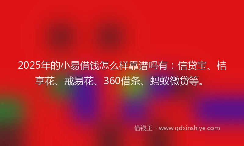 2025年的小易借钱怎么样靠谱吗有：信贷宝、桔享花、戒易花、360借条、蚂蚁微贷等。