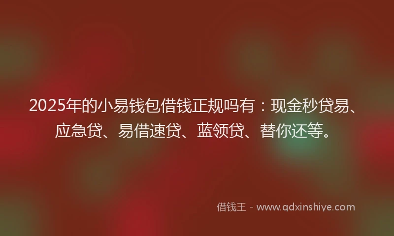 2025年的小易钱包借钱正规吗有：现金秒贷易、应急贷、易借速贷、蓝领贷、替你还等。
