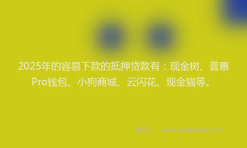 2025年的容易下款的抵押贷款有：现金树、普惠Pro钱包、小狗商城、云闪花、现金猫等。