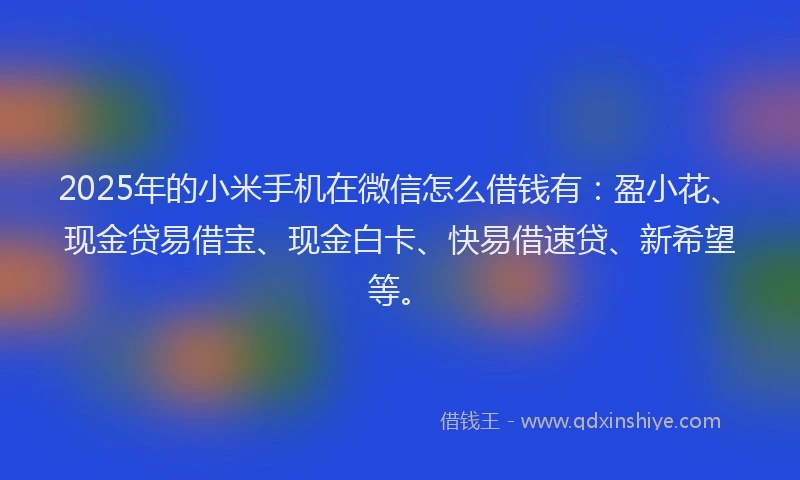 2025年的小米手机在微信怎么借钱有：盈小花、现金贷易借宝、现金白卡、快易借速贷、新希望等。