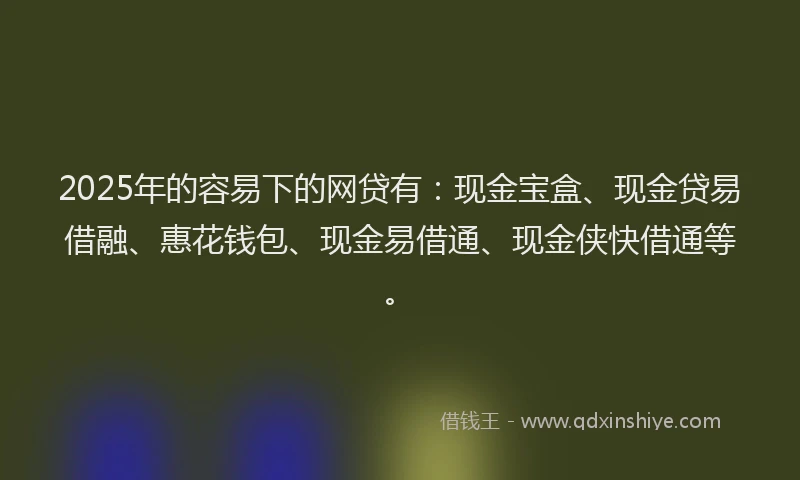 2025年的容易下的网贷有：现金宝盒、现金贷易借融、惠花钱包、现金易借通、现金侠快借通等。