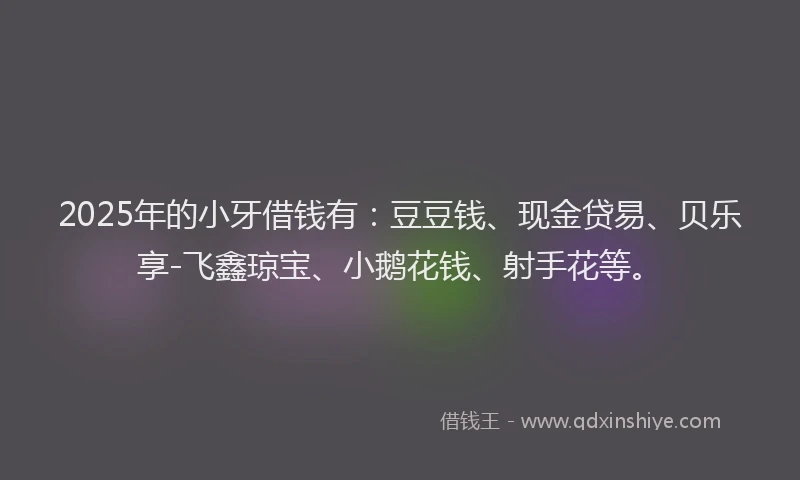 2025年的小牙借钱有：豆豆钱、现金贷易、贝乐享-飞鑫琼宝、小鹅花钱、射手花等。