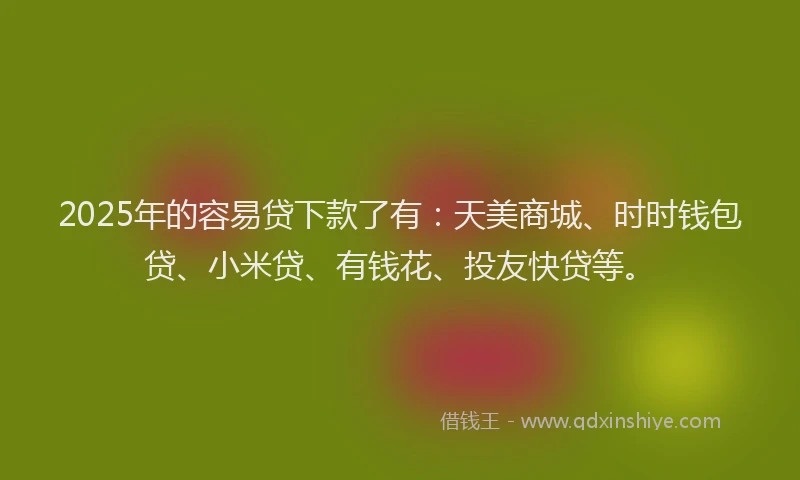 2025年的容易贷下款了有：天美商城、时时钱包贷、小米贷、有钱花、投友快贷等。