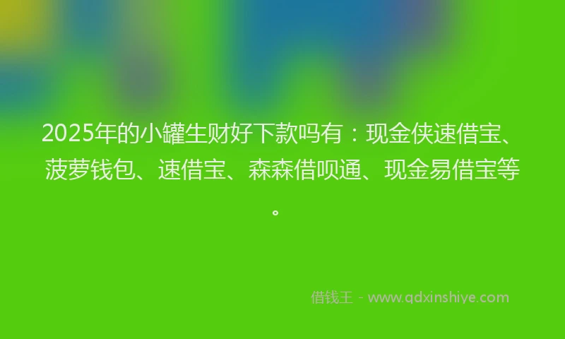 2025年的小罐生财好下款吗有：现金侠速借宝、菠萝钱包、速借宝、森森借呗通、现金易借宝等。