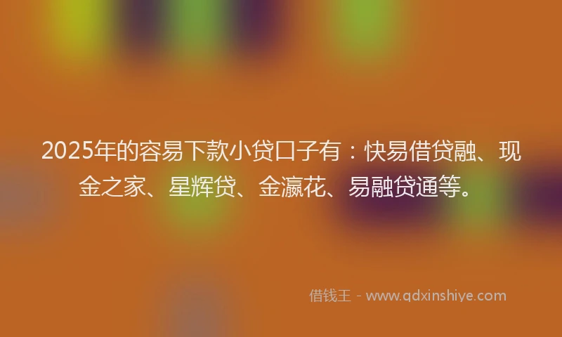 2025年的容易下款小贷口子有：快易借贷融、现金之家、星辉贷、金瀛花、易融贷通等。