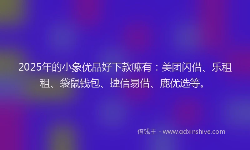 2025年的小象优品好下款嘛有：美团闪借、乐租租、袋鼠钱包、捷信易借、鹿优选等。