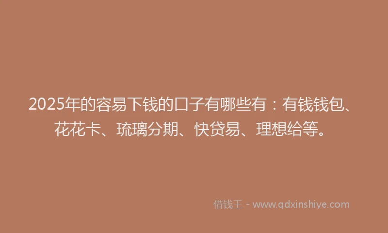 2025年的容易下钱的口子有哪些有：有钱钱包、花花卡、琉璃分期、快贷易、理想给等。