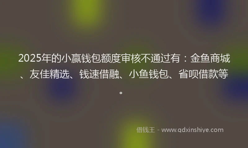 2025年的小赢钱包额度审核不通过有：金鱼商城、友佳精选、钱速借融、小鱼钱包、省呗借款等。
