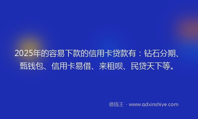 2025年的容易下款的信用卡贷款有：钻石分期、甄钱包、信用卡易借、来租呗、民贷天下等。