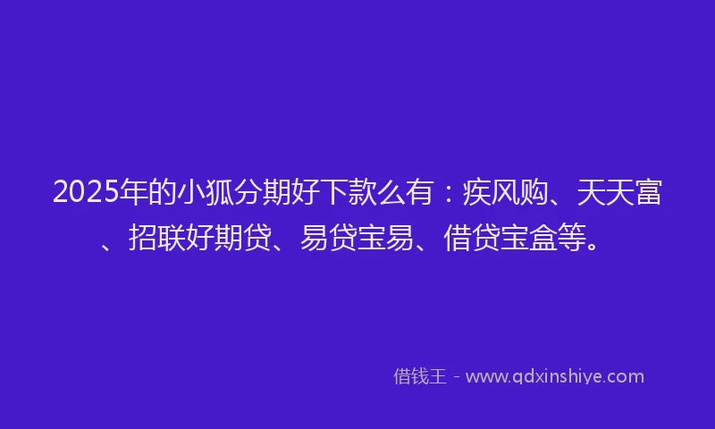 2025年的小狐分期好下款么有：疾风购、天天富、招联好期贷、易贷宝易、借贷宝盒等。