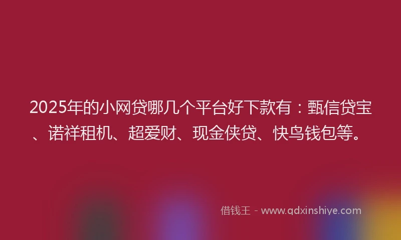 2025年的小网贷哪几个平台好下款有：甄信贷宝、诺祥租机、超爱财、现金侠贷、快鸟钱包等。