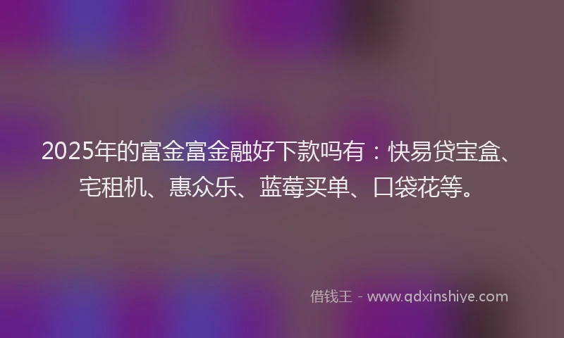 2025年的富金富金融好下款吗有：快易贷宝盒、宅租机、惠众乐、蓝莓买单、口袋花等。