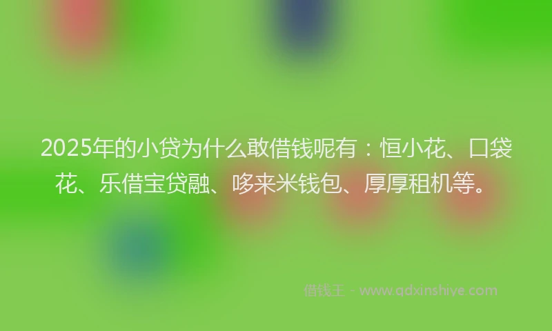 2025年的小贷为什么敢借钱呢有：恒小花、口袋花、乐借宝贷融、哆来米钱包、厚厚租机等。