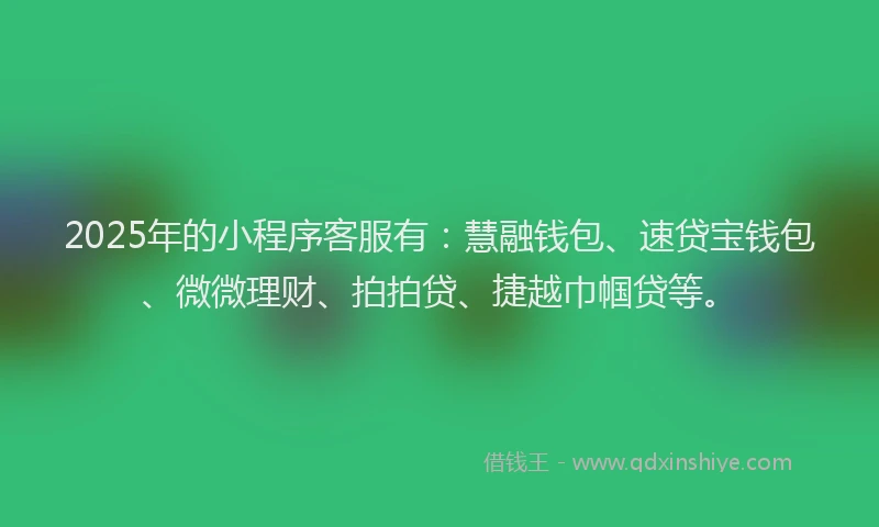 2025年的小程序客服有：慧融钱包、速贷宝钱包、微微理财、拍拍贷、捷越巾帼贷等。
