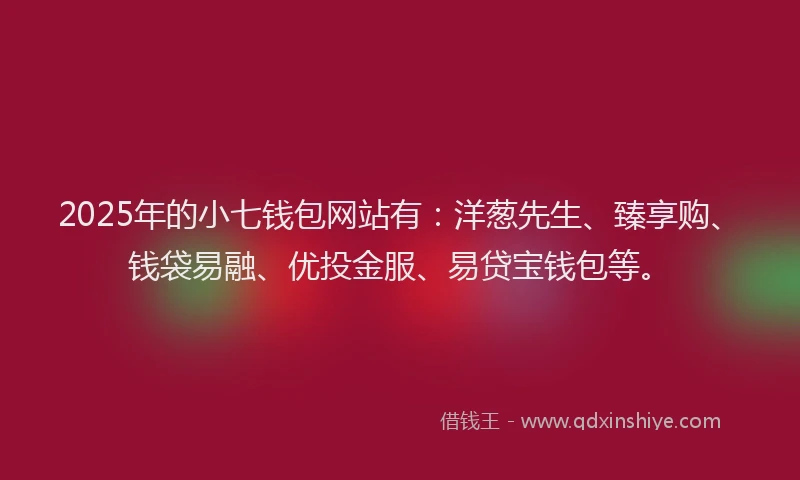 2025年的小七钱包网站有：洋葱先生、臻享购、钱袋易融、优投金服、易贷宝钱包等。