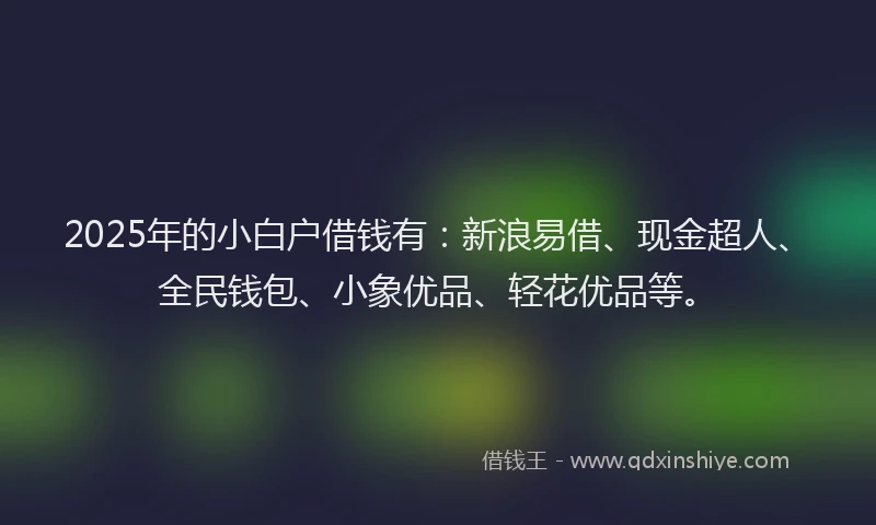 2025年的小白户借钱有：新浪易借、现金超人、全民钱包、小象优品、轻花优品等。