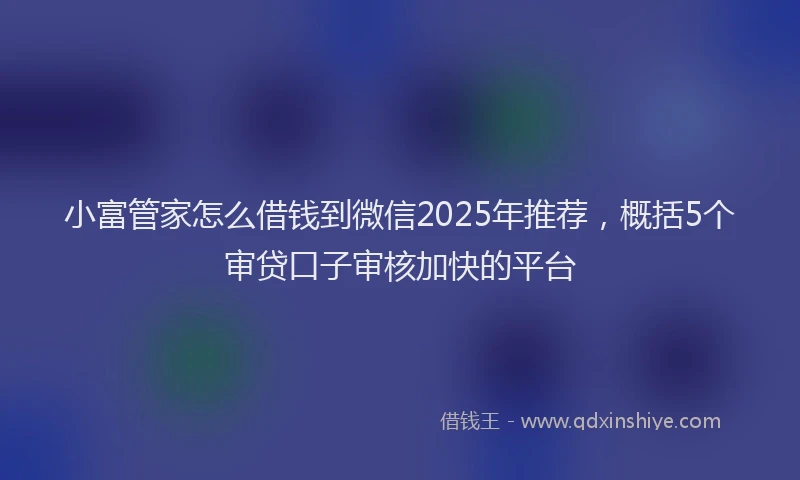 小富管家怎么借钱到微信2025年推荐，概括5个审贷口子审核加快的平台
