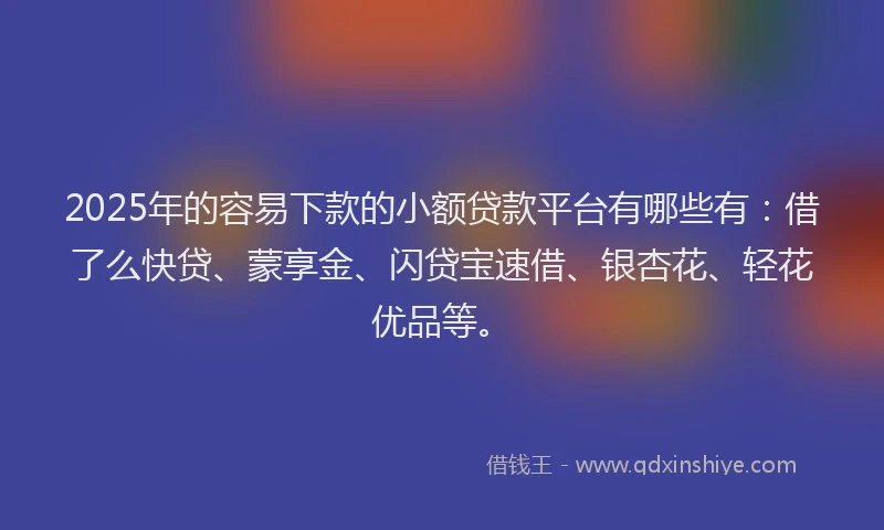 2025年的容易下款的小额贷款平台有哪些有：借了么快贷、蒙享金、闪贷宝速借、银杏花、轻花优品等。