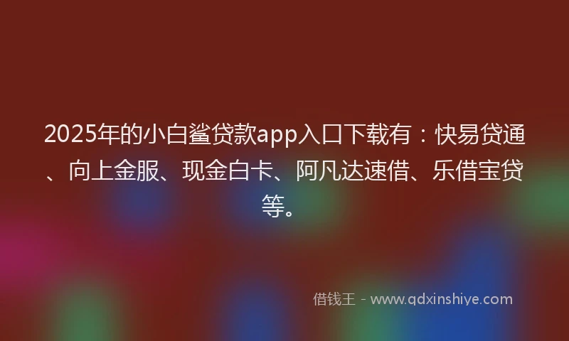 2025年的小白鲨贷款app入口下载有：快易贷通、向上金服、现金白卡、阿凡达速借、乐借宝贷等。