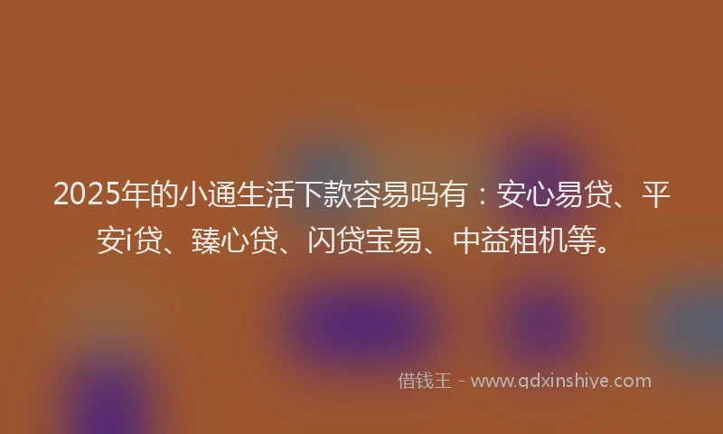 2025年的小通生活下款容易吗有：安心易贷、平安i贷、臻心贷、闪贷宝易、中益租机等。