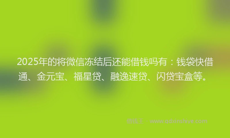 2025年的将微信冻结后还能借钱吗有：钱袋快借通、金元宝、福星贷、融逸速贷、闪贷宝盒等。